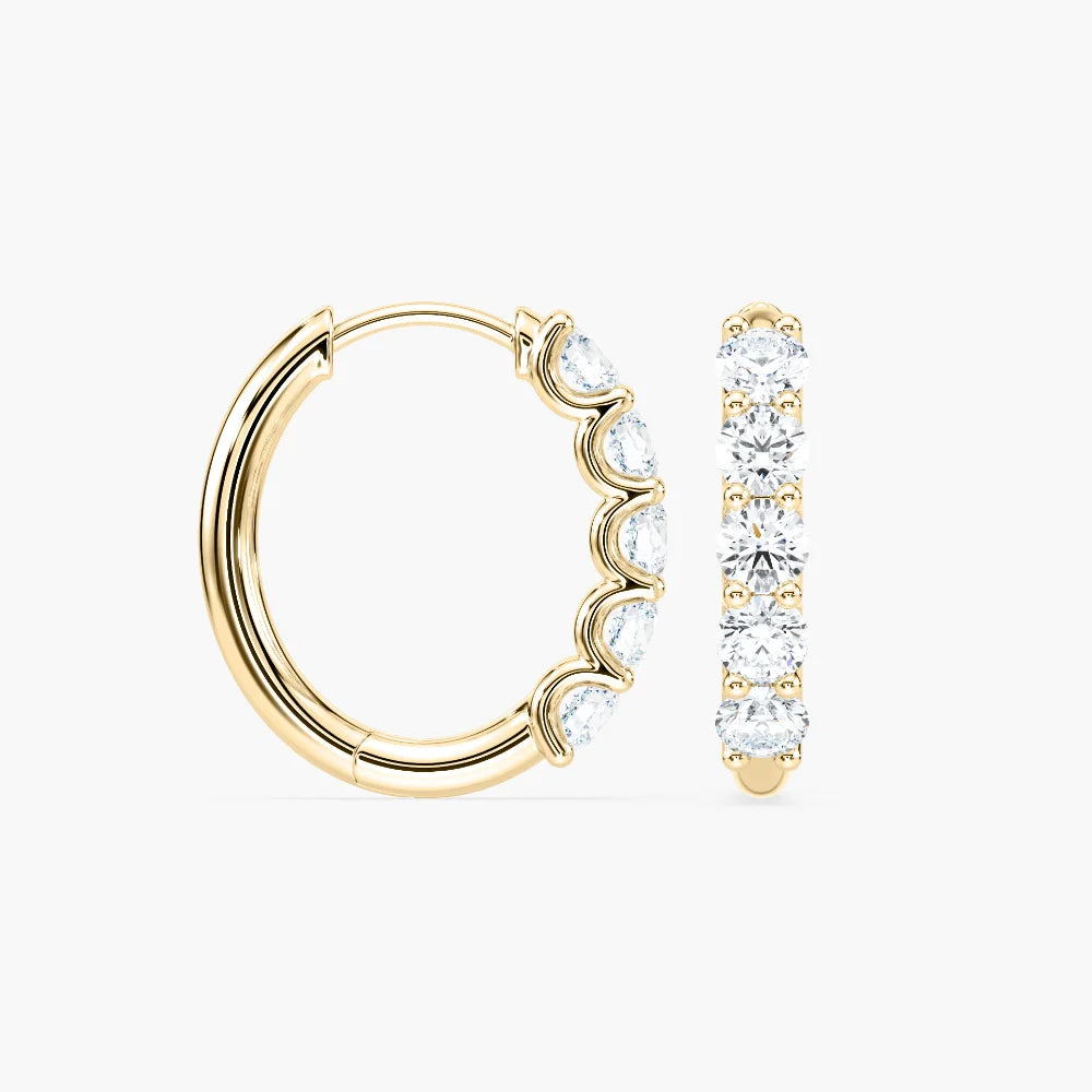 Shown In 14K White Gold|classic diamond hoop earrings with lab grown diamonds