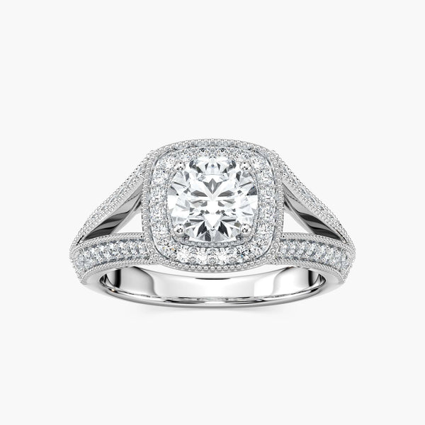 Catheryn Round Lab Grown Diamond Split Shank Halo Engagement Ring