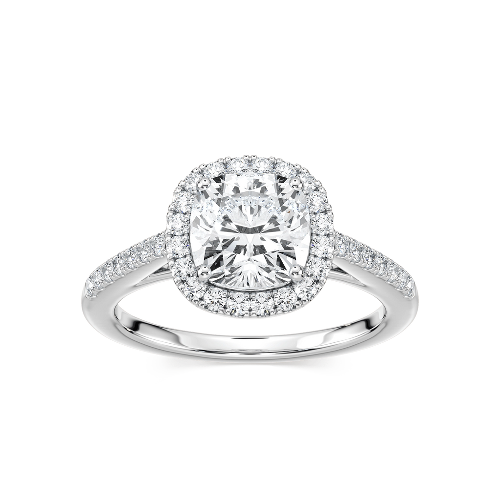 Arabella Cushion Lab Grown Diamond Shared Prong Halo Engagement Ring