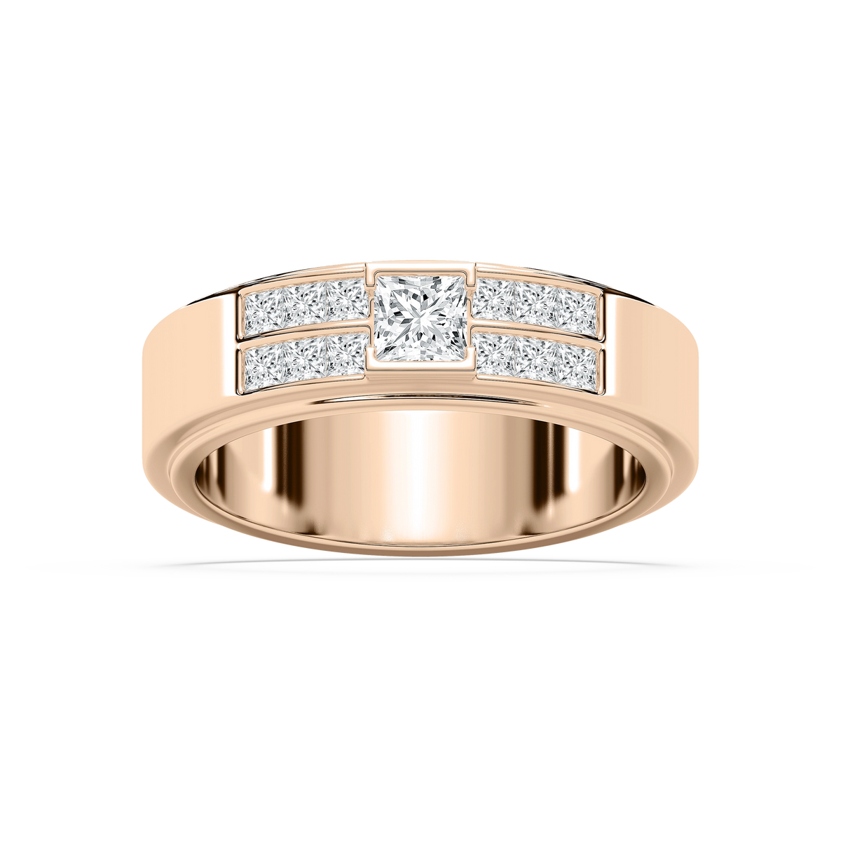 Max 1 ctw Princess Lab Grown Diamond 6.80mm Half Bezel Mens Wedding Band