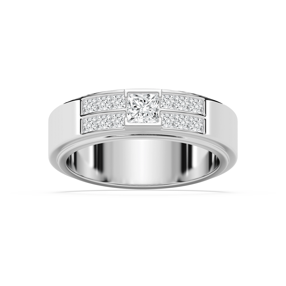 Max 1 ctw Princess Lab Grown Diamond 6.80mm Half Bezel Mens Wedding Band