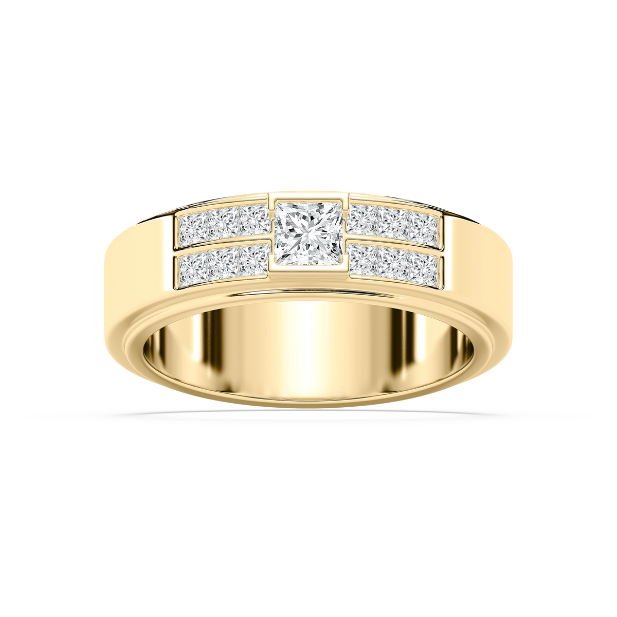 Max 1 ctw Princess Lab Grown Diamond 6.80mm Half Bezel Mens Wedding Band