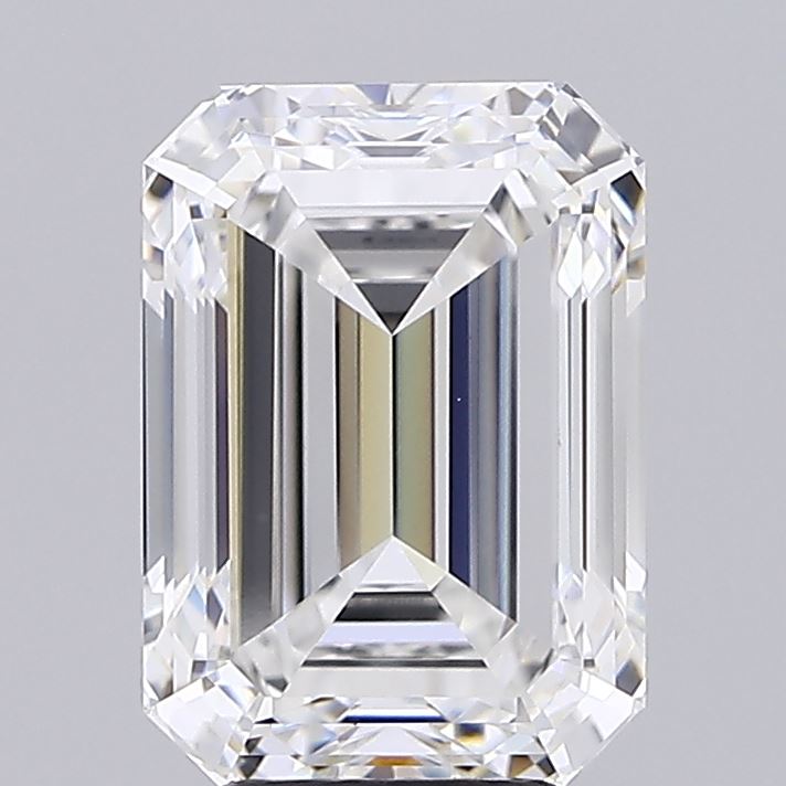 5.09 Carat Emerald Shaped, Ideal Cut, F Color, VVS2 Clarity, IGI Certified Lab Grown Diamond