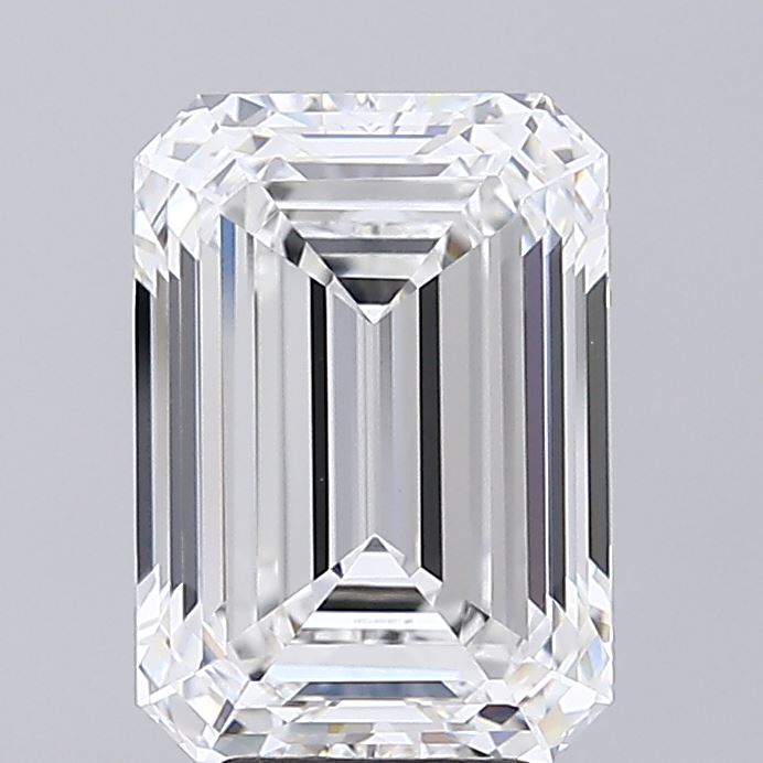 5.08 Carat Emerald Shaped, Ideal Cut, F Color, VVS2 Clarity, IGI Certified Lab Grown Diamond