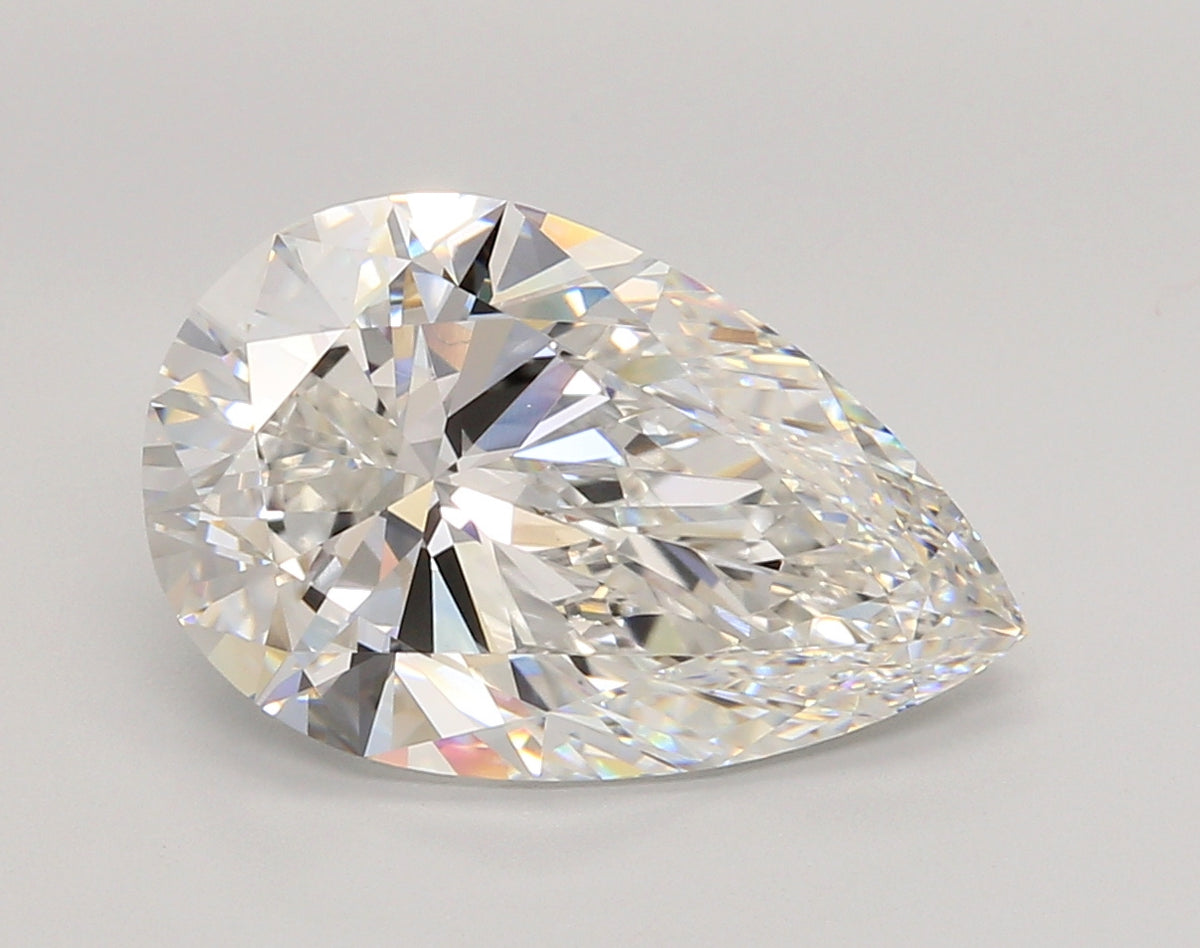 5.05 Carat Pear Shaped, Ideal Cut, F Color, VVS2 Clarity, IGI Certified Lab Grown Diamond