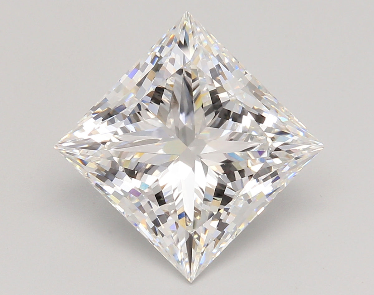 5.47 Carat Princess Shaped, Ideal Cut, E Color, VVS2 Clarity, IGI Certified Lab Grown Diamond