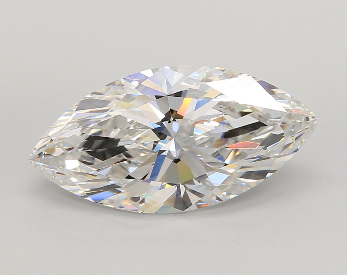 5.04 Carat Marquise Shaped, Ideal Cut, F Color, VVS2 Clarity, IGI Certified Lab Grown Diamond