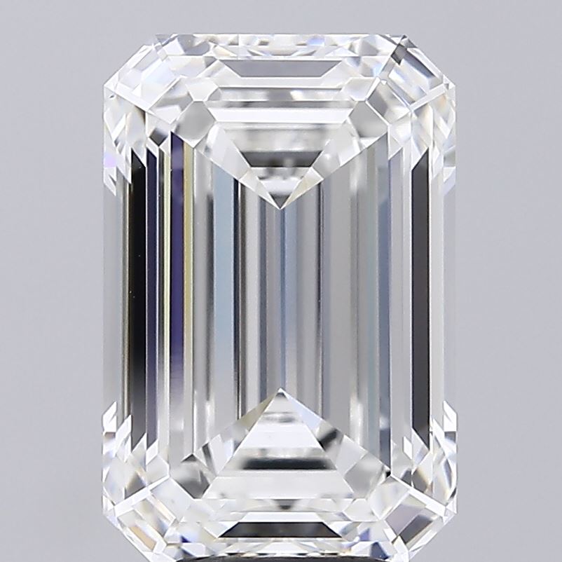 6.09 Carat Emerald Shaped, Ideal Cut, F Color, VVS2 Clarity, IGI Certified Lab Grown Diamond