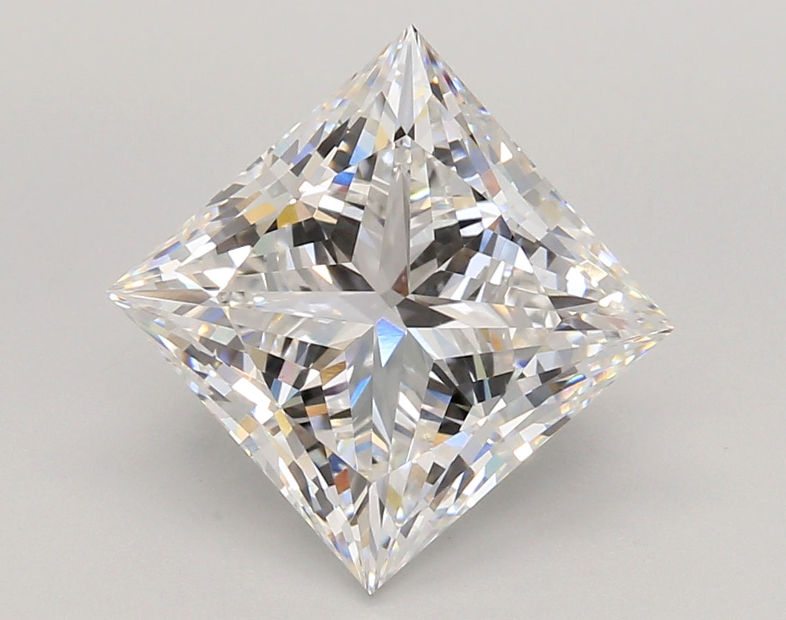 4.57 Carat Princess Shaped, Ideal Cut, E Color, VVS2 Clarity, IGI Certified Lab Grown Diamond