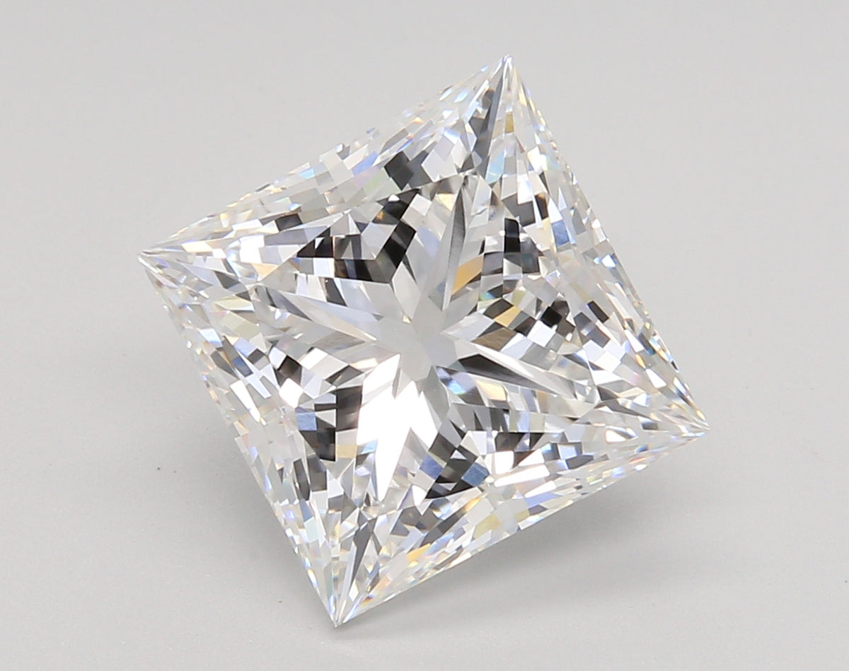 5.51 Carat Princess Shaped, Ideal Cut, F Color, VVS2 Clarity, IGI Certified Lab Grown Diamond
