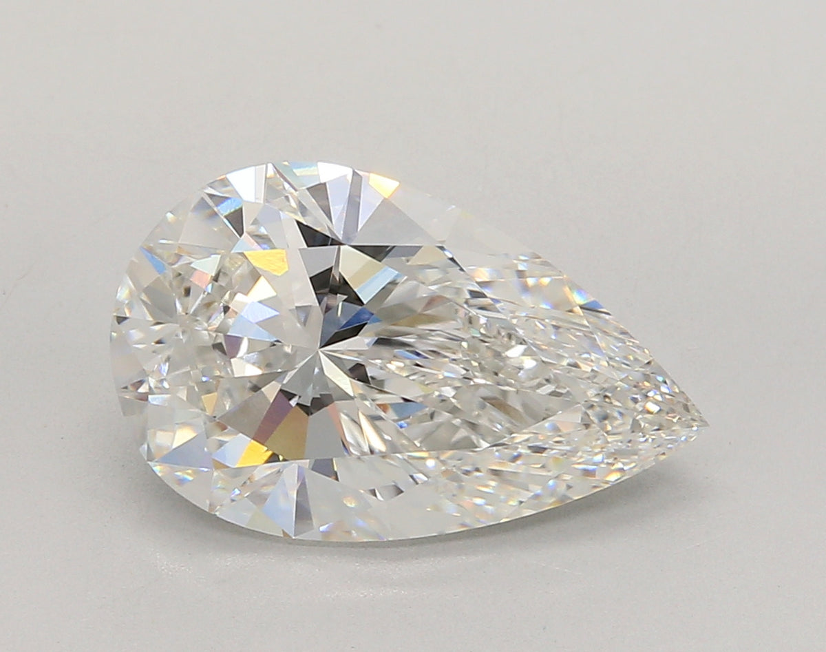 5.04 Carat Pear Shaped, Ideal Cut, F Color, VVS2 Clarity, IGI Certified Lab Grown Diamond