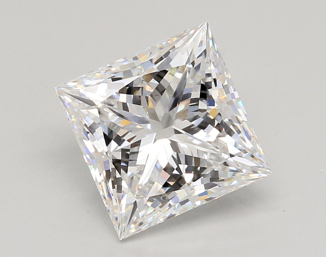 4.09 Carat Princess Shaped, Ideal Cut, D Color, VVS2 Clarity, IGI Certified Lab Grown Diamond