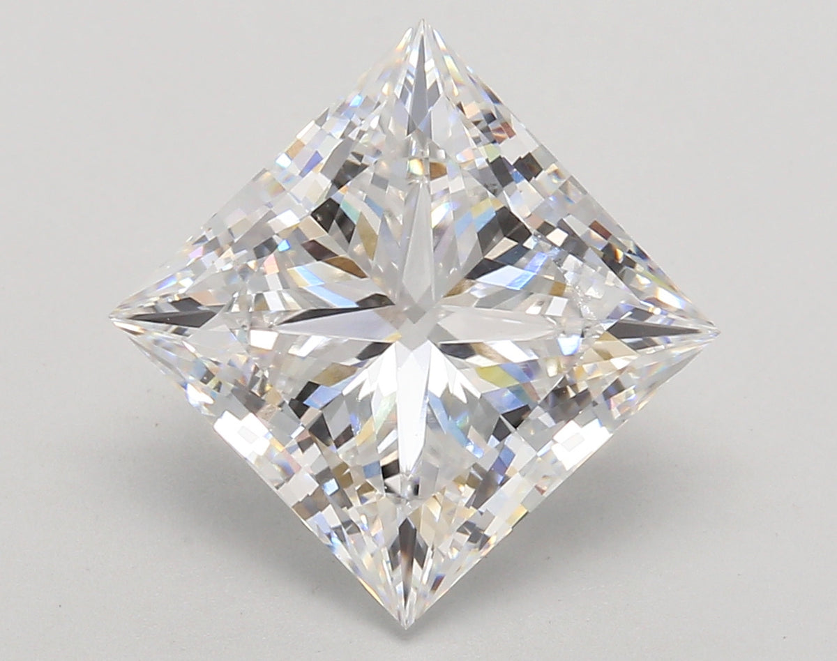 5.86 Carat Princess Shaped, Ideal Cut, E Color, VVS2 Clarity, IGI Certified Lab Grown Diamond
