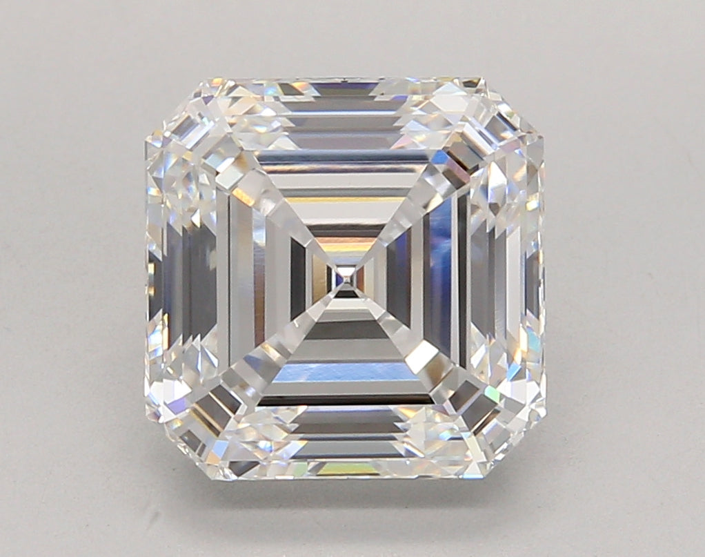 5.49 Carat Asscher Shaped, Ideal Cut, E Color, VVS2 Clarity, IGI Certified Lab Grown Diamond