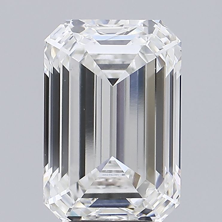 5.09 Carat Emerald Shaped, Ideal Cut, F Color, VVS2 Clarity, IGI Certified Lab Grown Diamond