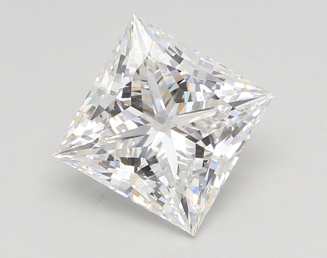 4.09 Carat Princess Shaped, Ideal Cut, E Color, VVS2 Clarity, IGI Certified Lab Grown Diamond
