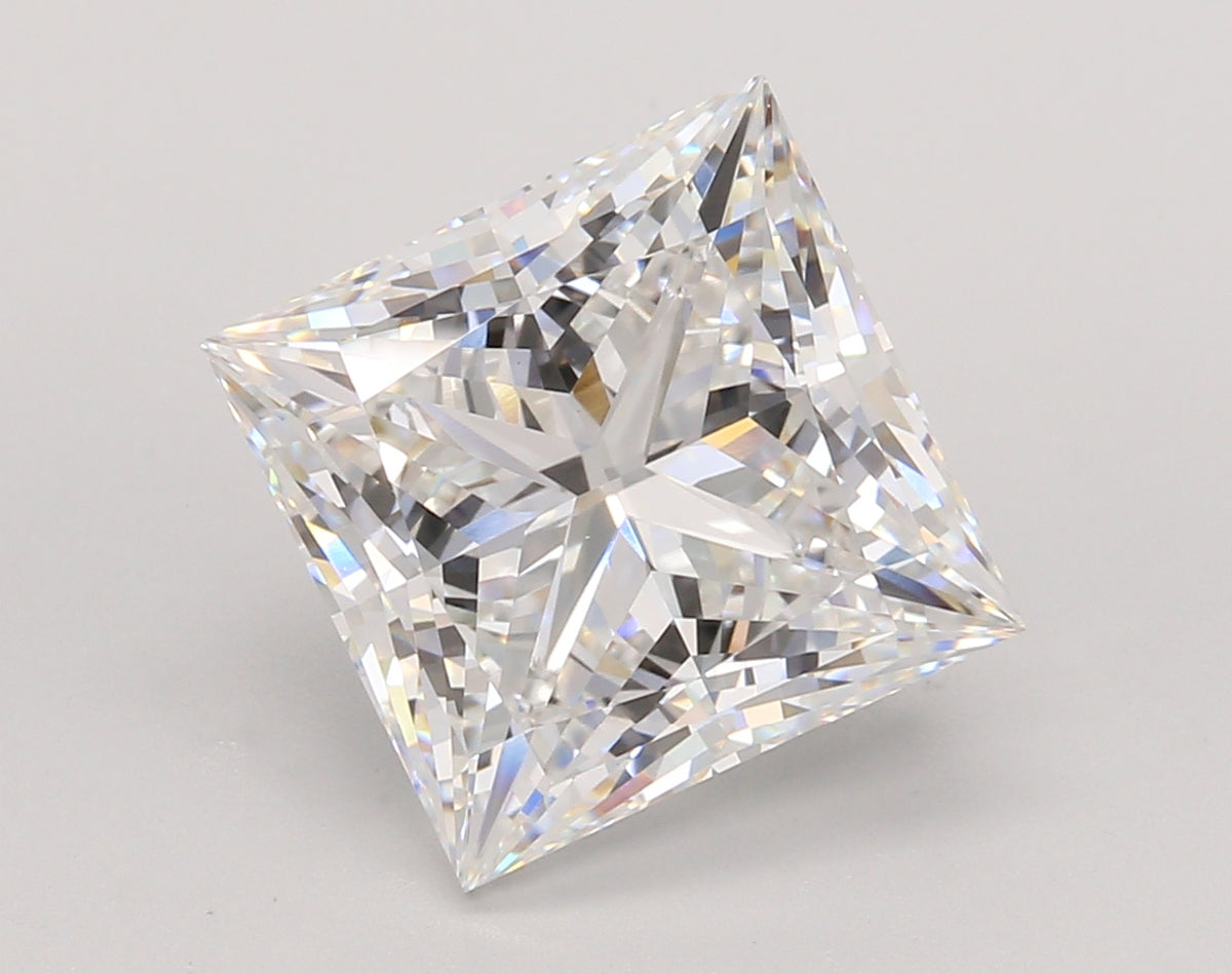 5.56 Carat Princess Shaped, Ideal Cut, E Color, VS1 Clarity, IGI Certified Lab Grown Diamond
