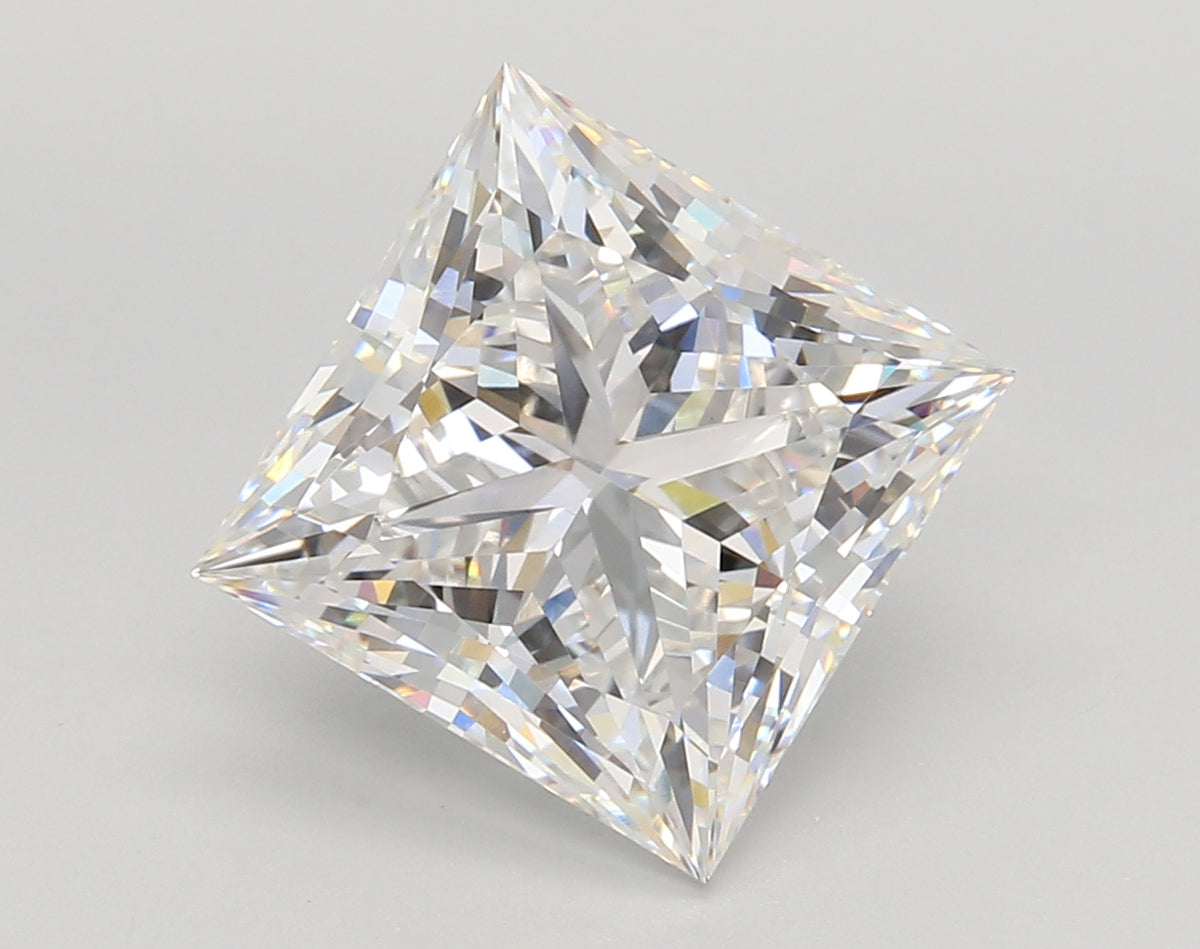 5.59 Carat Princess Shaped, Ideal Cut, E Color, VVS2 Clarity, IGI Certified Lab Grown Diamond