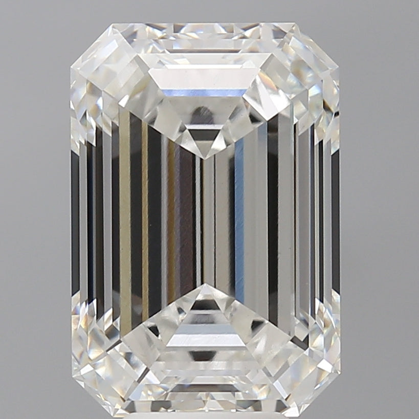 7.60 Carat Emerald Shaped, Ideal Cut, F Color, VVS2 Clarity, IGI Certified Lab Grown Diamond