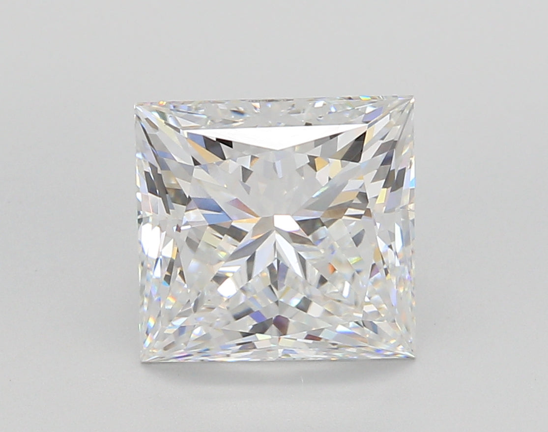 4.06 Carat Princess Shaped, Ideal Cut, E Color, VVS2 Clarity, IGI Certified Lab Grown Diamond