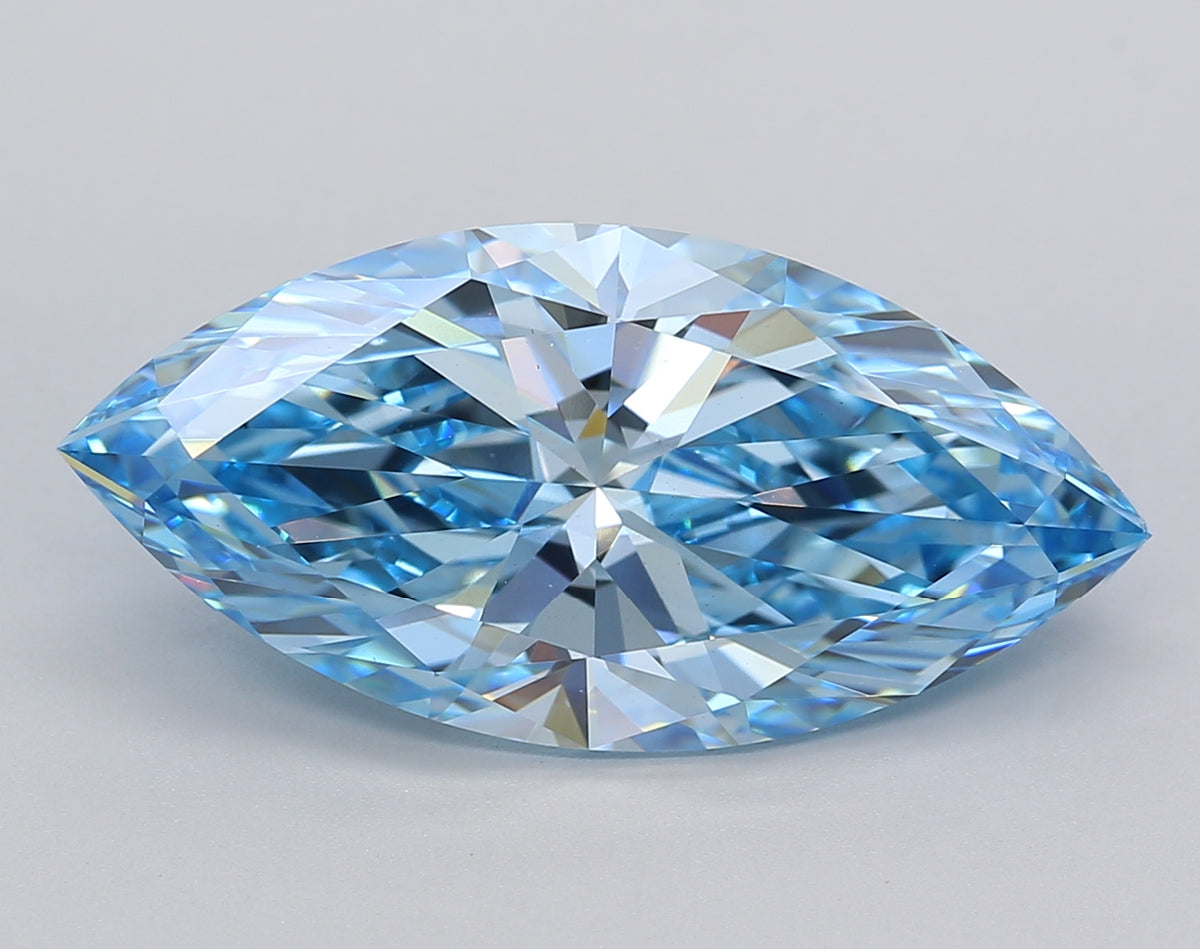 7.02 Carat Marquise Shaped, Ideal Cut, FANCY VIVID BLUE Color, VS1 Clarity, IGI Certified Lab Grown Diamond