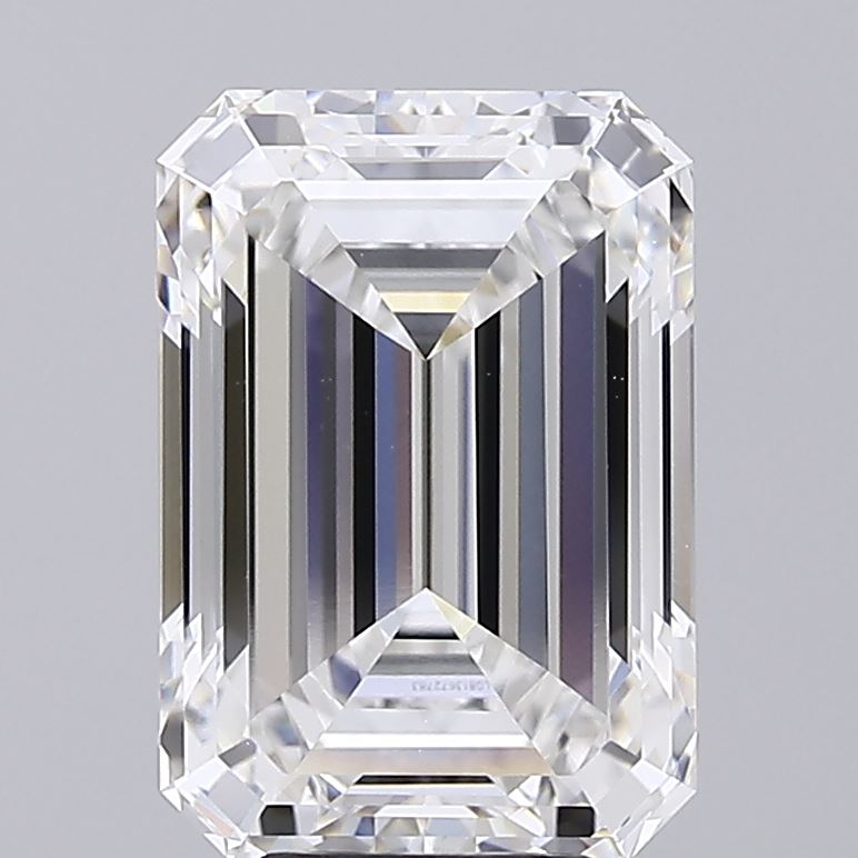6.07 Carat Emerald Shaped, Ideal Cut, F Color, VVS2 Clarity, IGI Certified Lab Grown Diamond