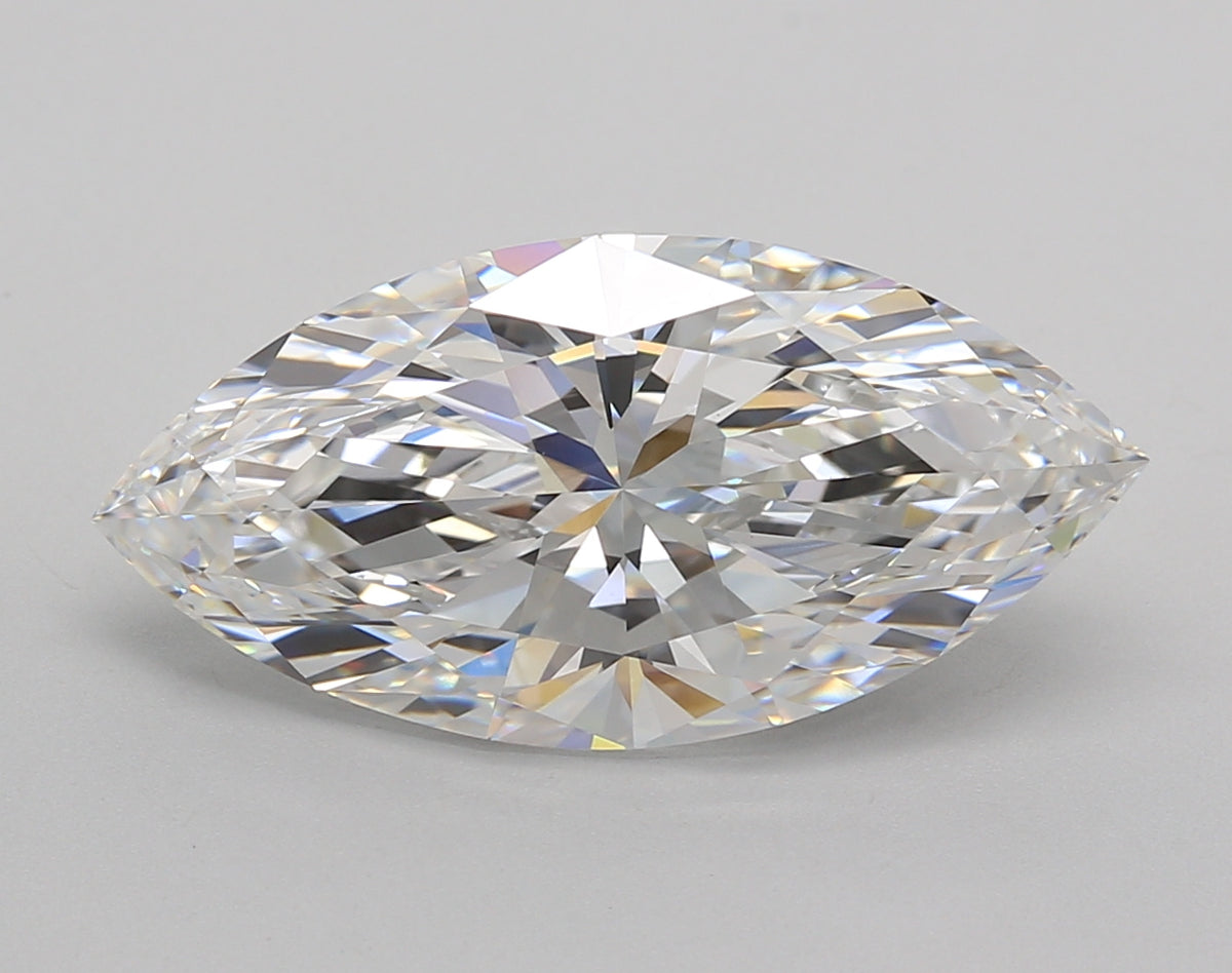 5.02 Carat Marquise Shaped, Excellent Cut, D Color, VVS2 Clarity, IGI Certified Lab Grown Diamond