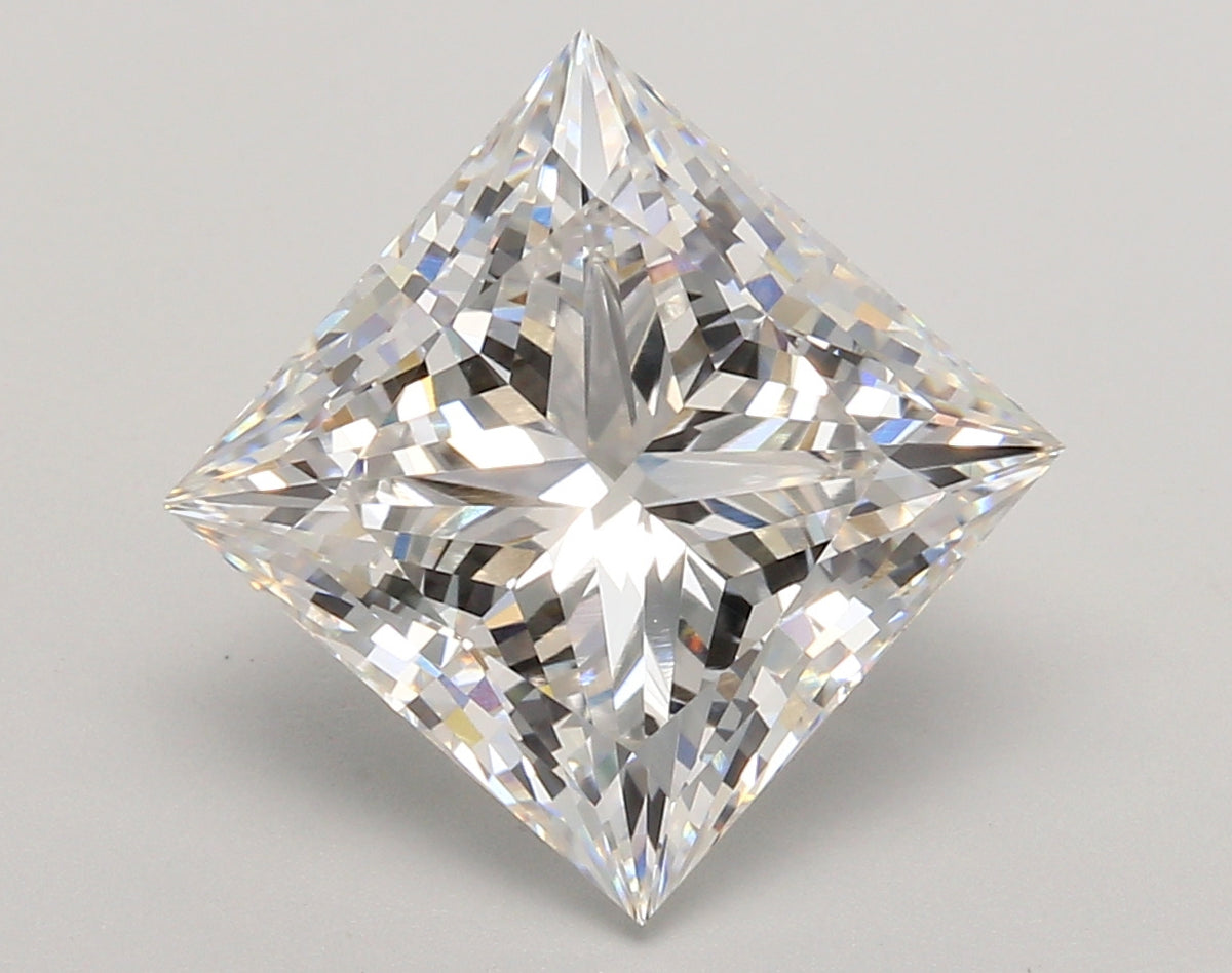 5.56 Carat Princess Shaped, Ideal Cut, E Color, VVS2 Clarity, IGI Certified Lab Grown Diamond