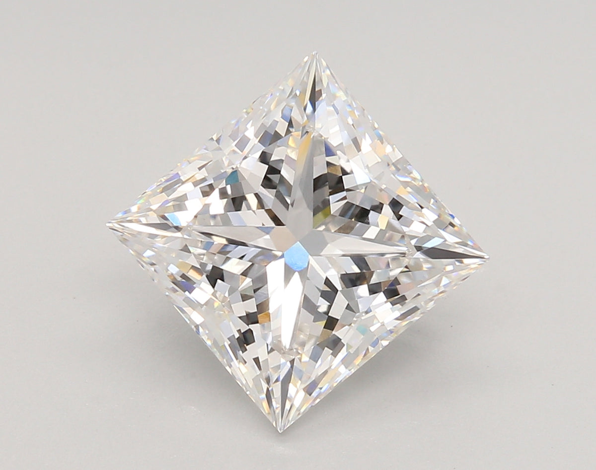 5.57 Carat Princess Shaped, Ideal Cut, E Color, VVS2 Clarity, IGI Certified Lab Grown Diamond