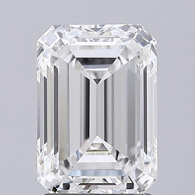 2.08 Carat Emerald Shaped, Ideal Cut, F Color, VVS2 Clarity, IGI Certified Lab Grown Diamond