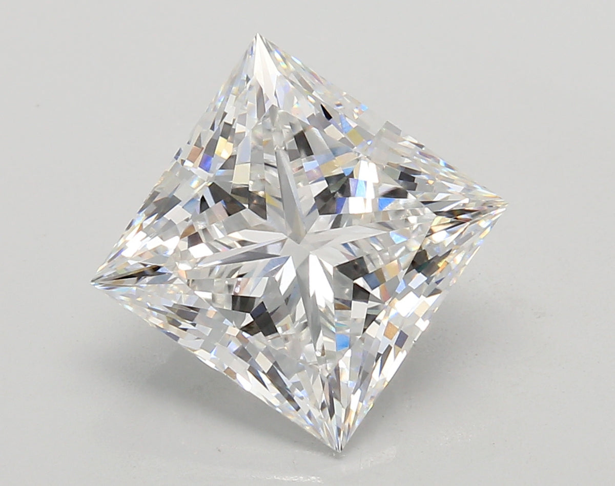5.52 Carat Princess Shaped, Ideal Cut, E Color, VVS2 Clarity, IGI Certified Lab Grown Diamond