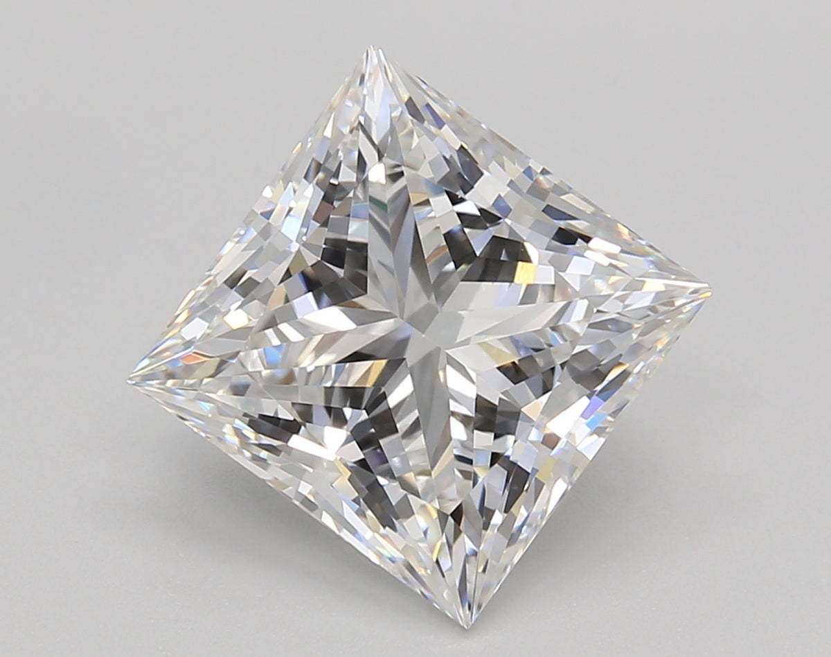 5.02 Carat Princess Shaped, Ideal Cut, F Color, VVS2 Clarity, GIA Certified Lab Grown Diamond