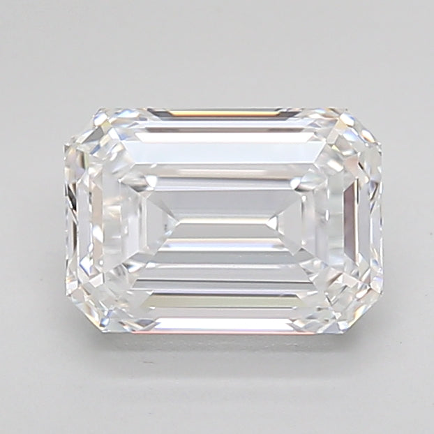 1.57 Carat Emerald Shaped, Ideal Cut, D Color, VVS2 Clarity, IGI Certified Lab Grown Diamond