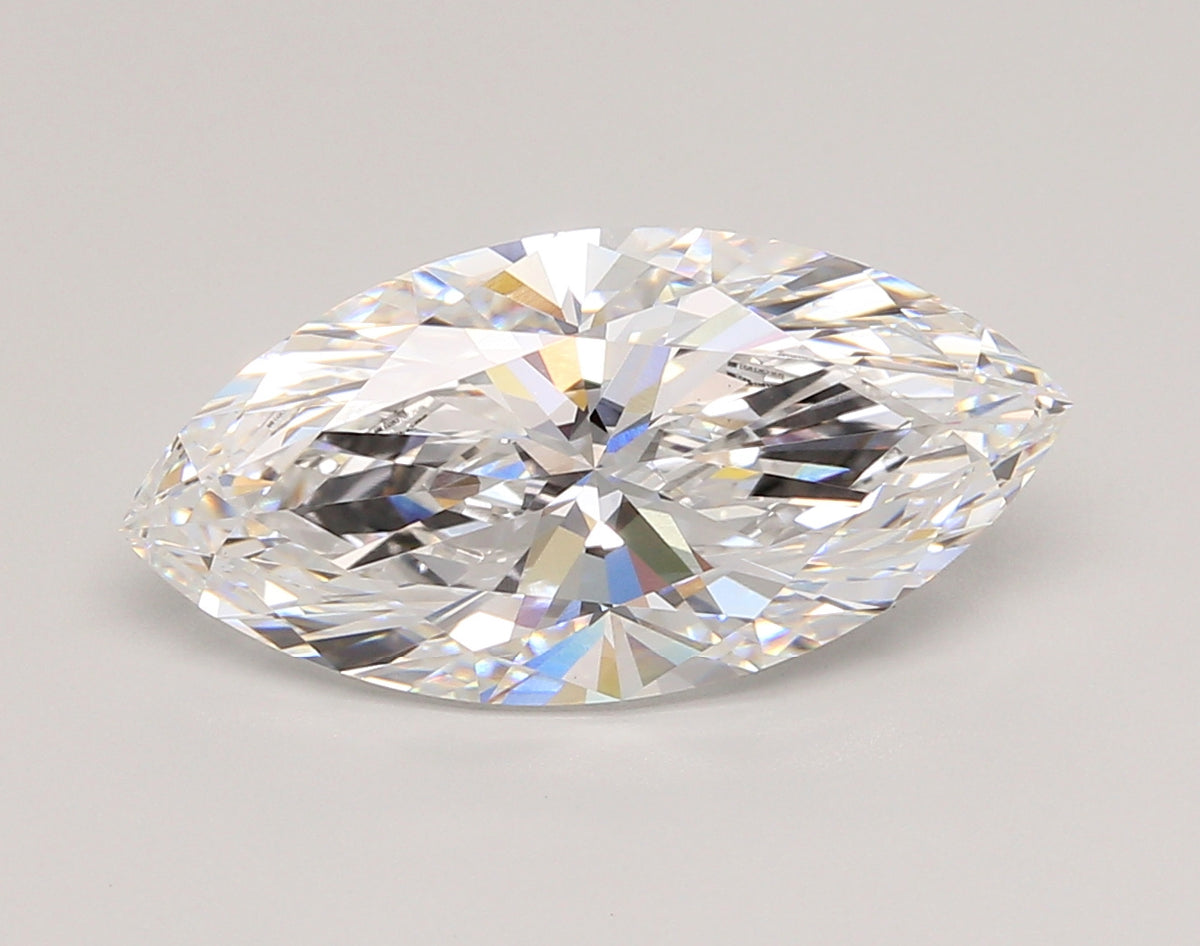 5.04 Carat Marquise Shaped, Ideal Cut, D Color, VVS2 Clarity, IGI Certified Lab Grown Diamond