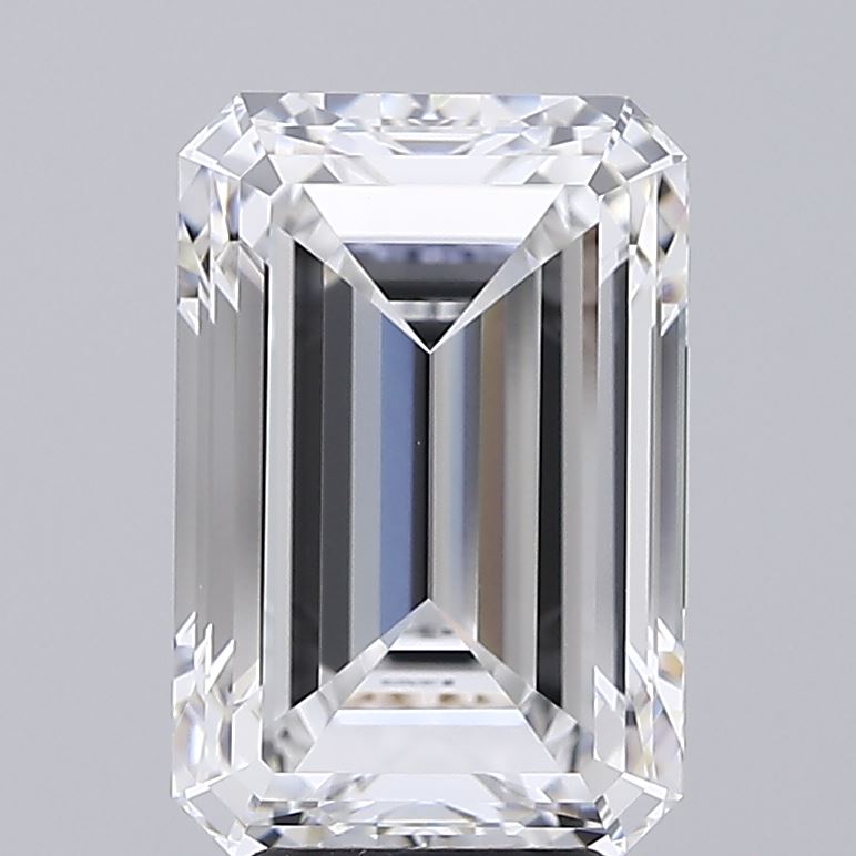 5.02 Carat Emerald Shaped, Ideal Cut, F Color, VVS2 Clarity, IGI Certified Lab Grown Diamond