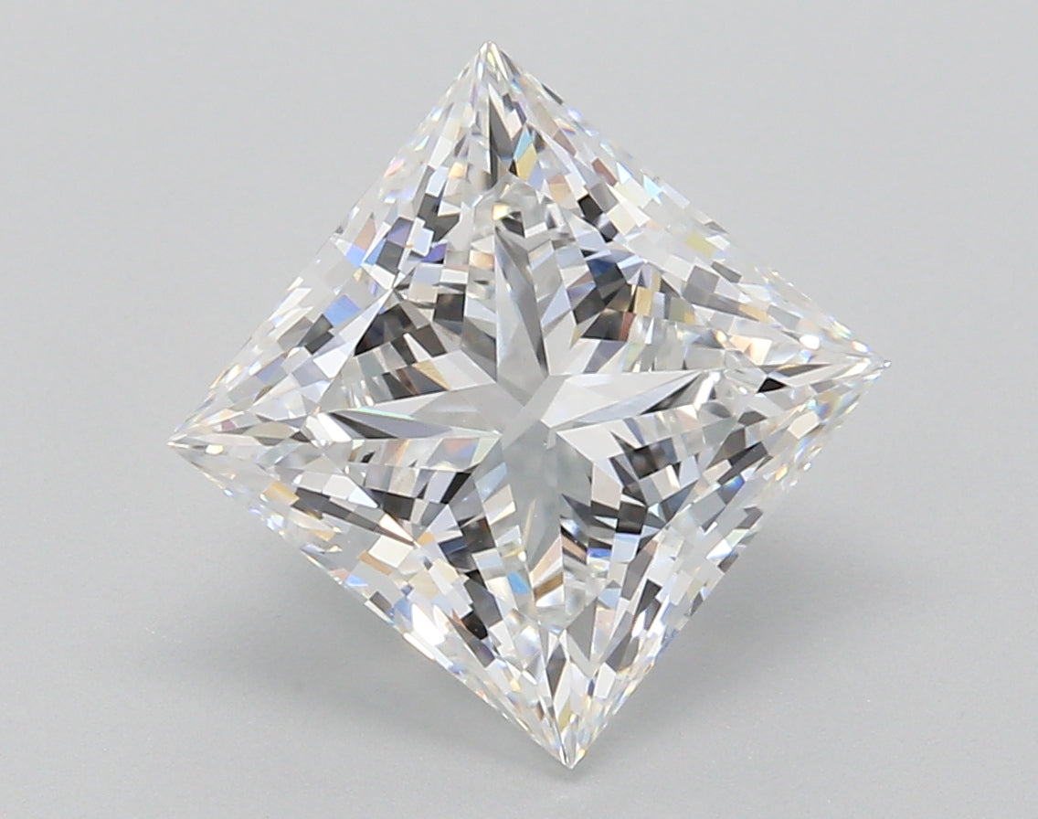 4.08 Carat Princess Shaped, Ideal Cut, E Color, VVS2 Clarity, IGI Certified Lab Grown Diamond