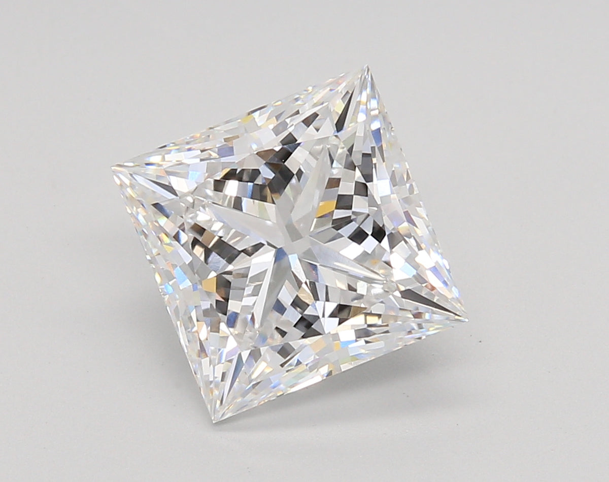 4.07 Carat Princess Shaped, Ideal Cut, E Color, VVS2 Clarity, IGI Certified Lab Grown Diamond