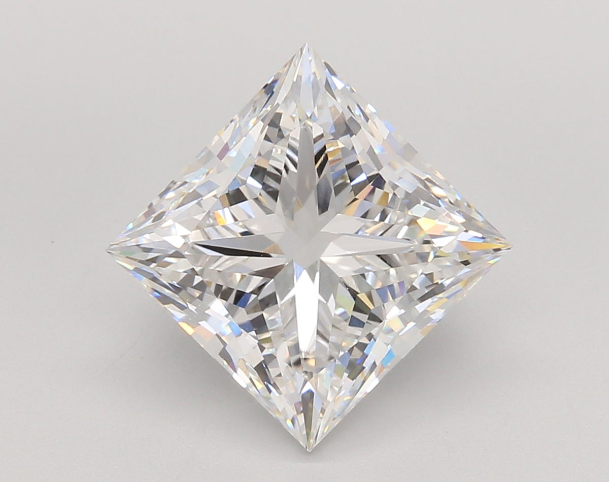 5.52 Carat Princess Shaped, Ideal Cut, E Color, VVS2 Clarity, IGI Certified Lab Grown Diamond