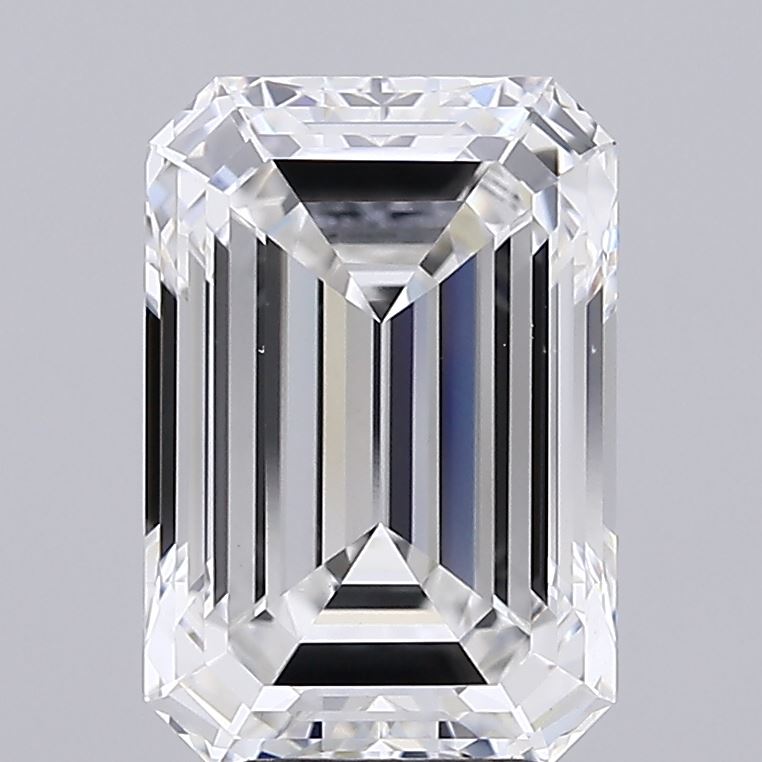 5.08 Carat Emerald Shaped, Ideal Cut, F Color, VVS2 Clarity, IGI Certified Lab Grown Diamond