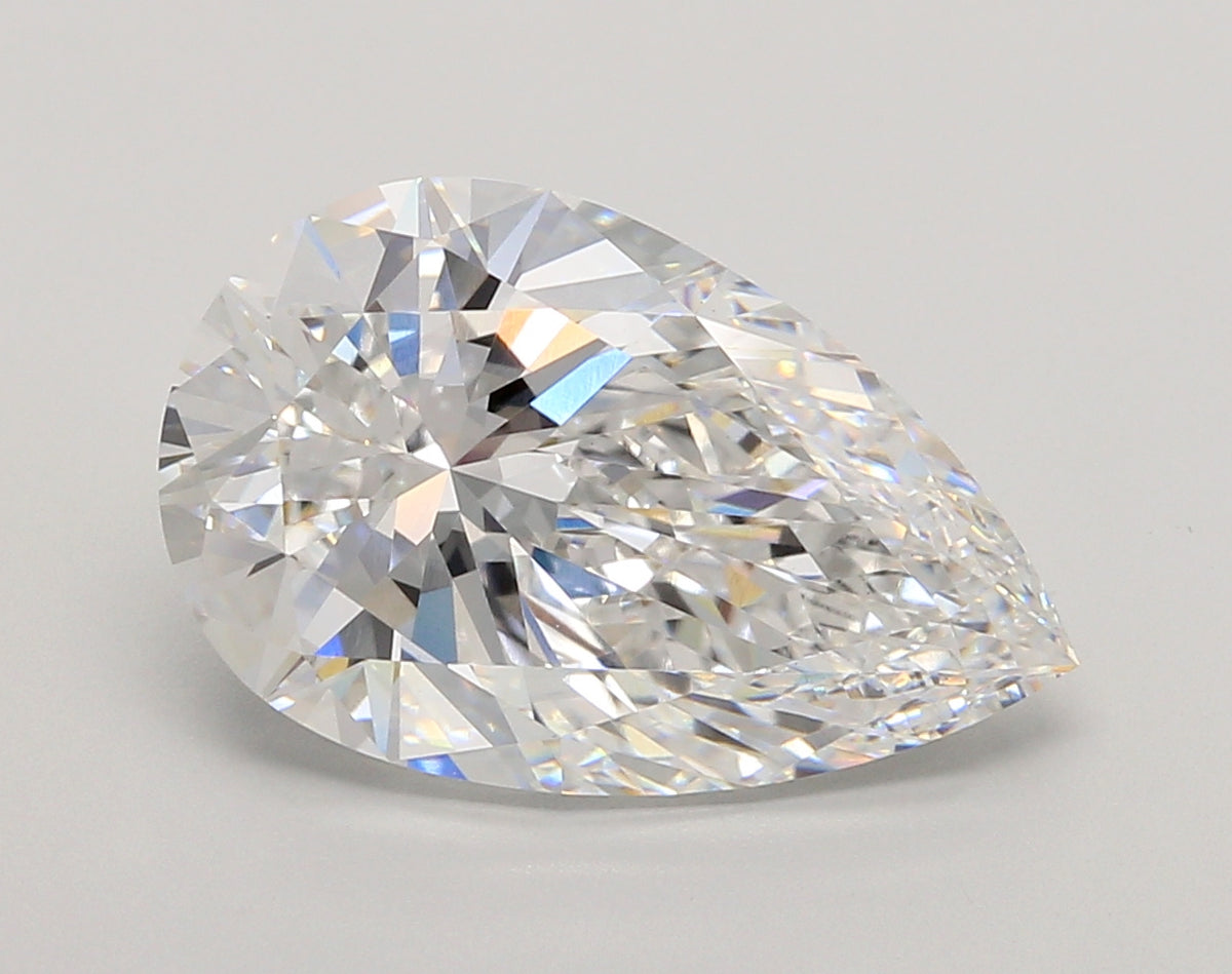 5.51 Carat Pear Shaped, Ideal Cut, D Color, VVS2 Clarity, IGI Certified Lab Grown Diamond