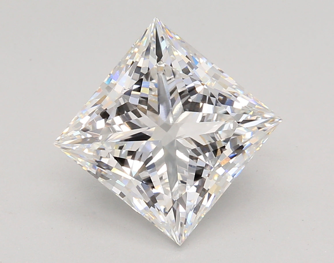 4.08 Carat Princess Shaped, Ideal Cut, E Color, VVS2 Clarity, IGI Certified Lab Grown Diamond