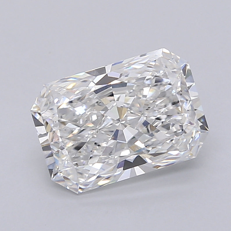 2.55 Carat Radiant Shaped, Ideal Cut, D Color, VVS2 Clarity, IGI Certified Lab Grown Diamond