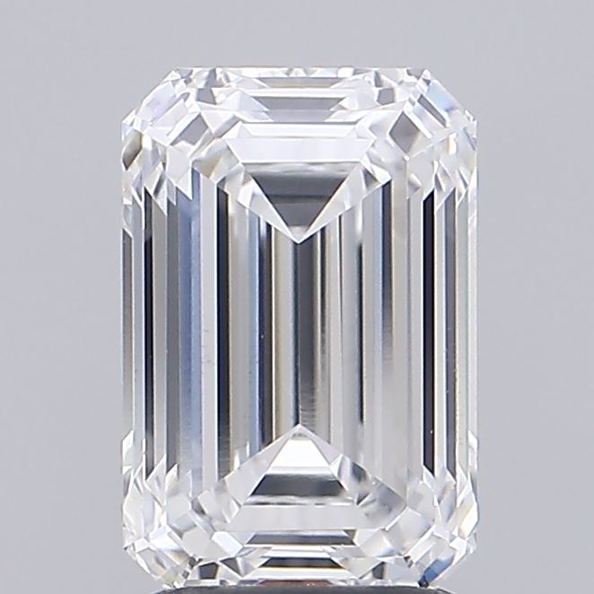 2.42 Carat Emerald Shaped, Ideal Cut, D Color, VVS2 Clarity, IGI Certified Lab Grown Diamond