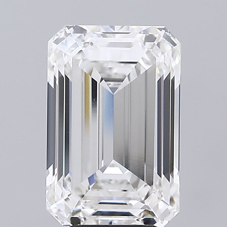 6.10 Carat Emerald Shaped, Ideal Cut, F Color, VVS2 Clarity, IGI Certified Lab Grown Diamond