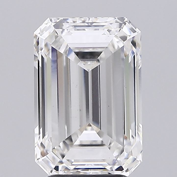 4.07 Carat Emerald Shaped, Ideal Cut, F Color, VVS2 Clarity, IGI Certified Lab Grown Diamond