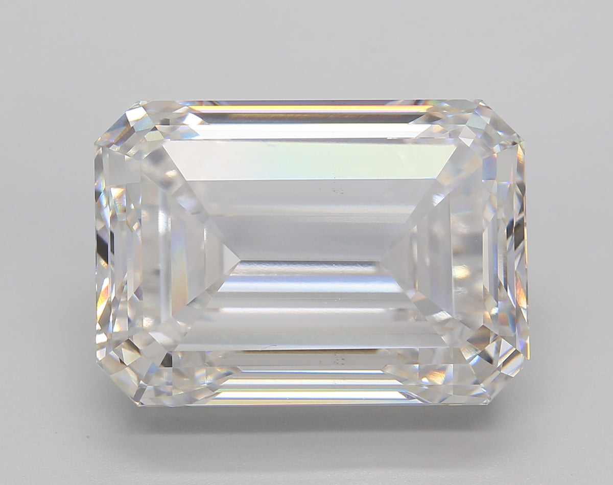 19.00 Carat Emerald Shaped, Ideal Cut, F Color, VS1 Clarity, IGI Certified Lab Grown Diamond