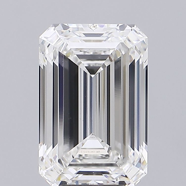 5.07 Carat Emerald Shaped, Ideal Cut, F Color, VVS2 Clarity, IGI Certified Lab Grown Diamond