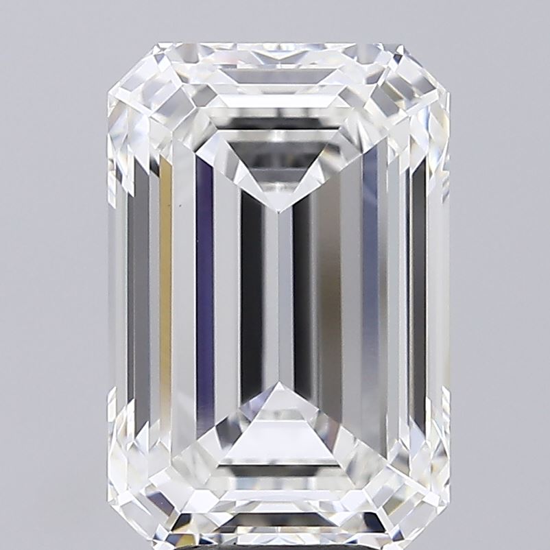 6.08 Carat Emerald Shaped, Ideal Cut, F Color, VVS2 Clarity, IGI Certified Lab Grown Diamond