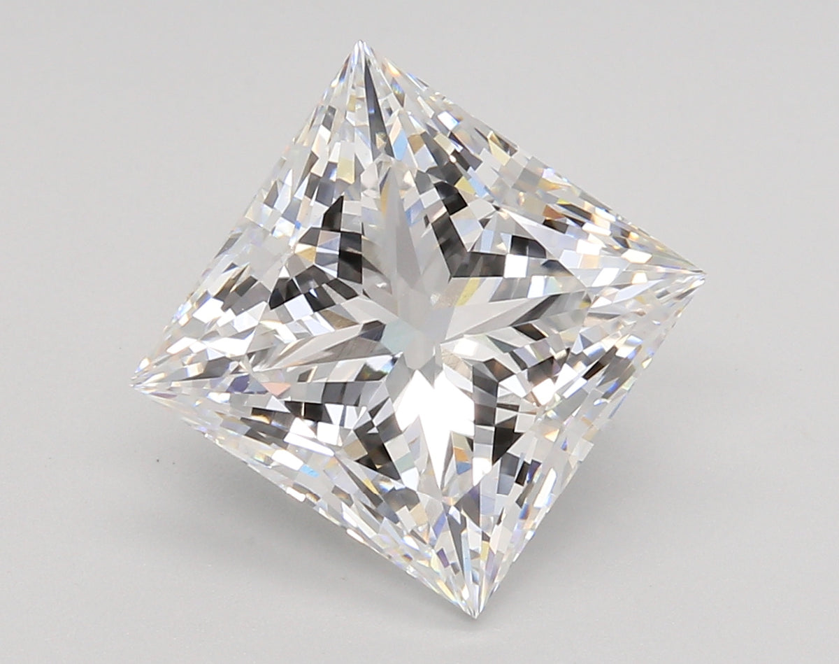 5.58 Carat Princess Shaped, Ideal Cut, E Color, VVS2 Clarity, IGI Certified Lab Grown Diamond