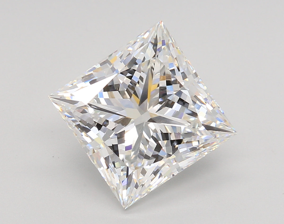 5.08 Carat Princess Shaped, Ideal Cut, E Color, VVS2 Clarity, IGI Certified Lab Grown Diamond